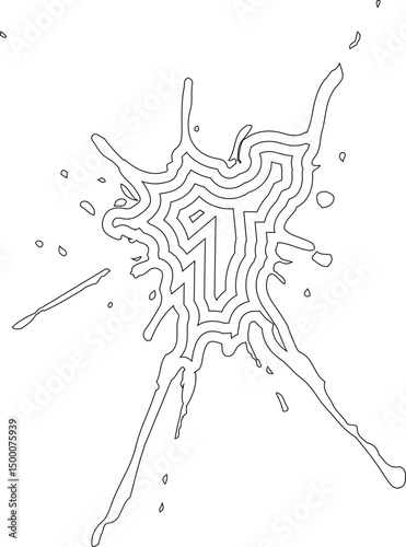 Concentric streaked ink pattern with irregular radial lines fanning from the center in a textured burst.