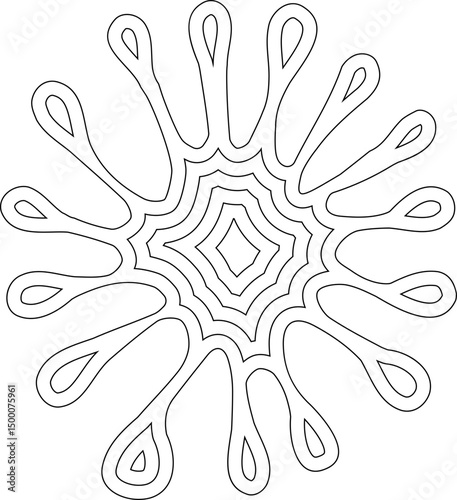 Star-shaped ink figure with concentric radial lines extending outward, forming a geometric spatter outline.
