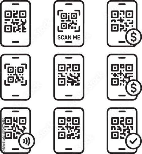QR Code Scan Icon with Smartphone – Vector Illustration for Payment and Scan Me Concepts

