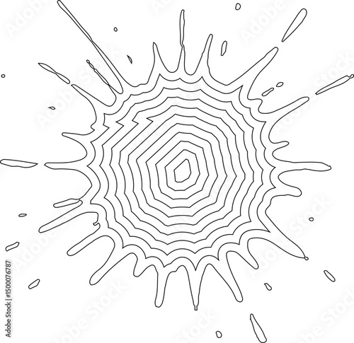 Concentric splash shape with pulsing radial ink rings creating rhythmic motion and layered splash appearance.