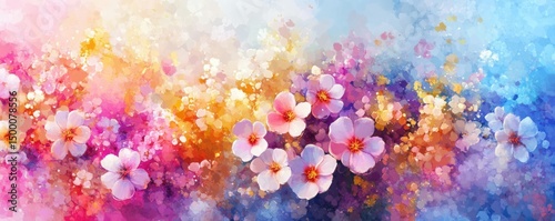 Vibrant floral painting with pastel hues