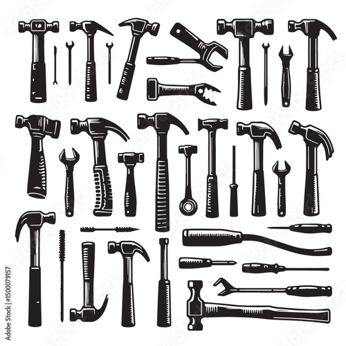 Black Hammer Silhouette Vector, High Quality Illustration on White Background