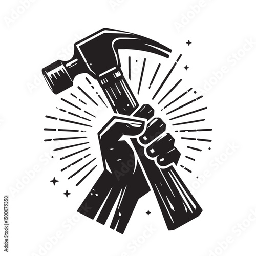 Black Hammer Silhouette Vector, High Quality Illustration on White Background