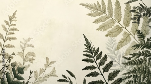 Painting of a leafy plant with a white background. The leaves are green