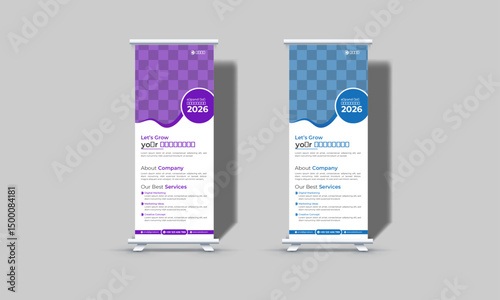 professional retractable banner template design, pull-up banner vector, signage design, or pop-up banner advertising for marketing, fully editable file