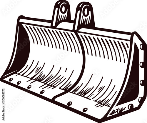 Heavy duty excavator bucket in black and white