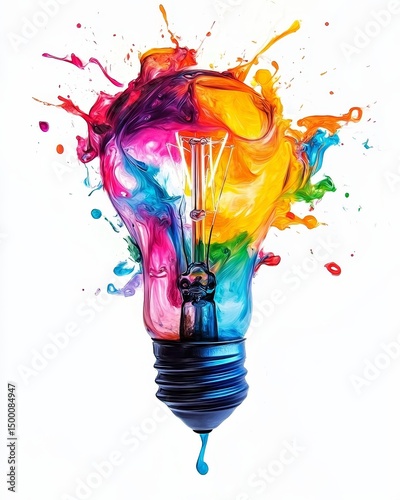 Vivid Colors Burst From a Light Bulb Symbolizing Creativity and Inspiration in a Dynamic Artistic Display of Imagination and Energy