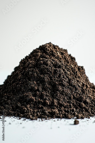 Dark, rich soil piled up, against a white background