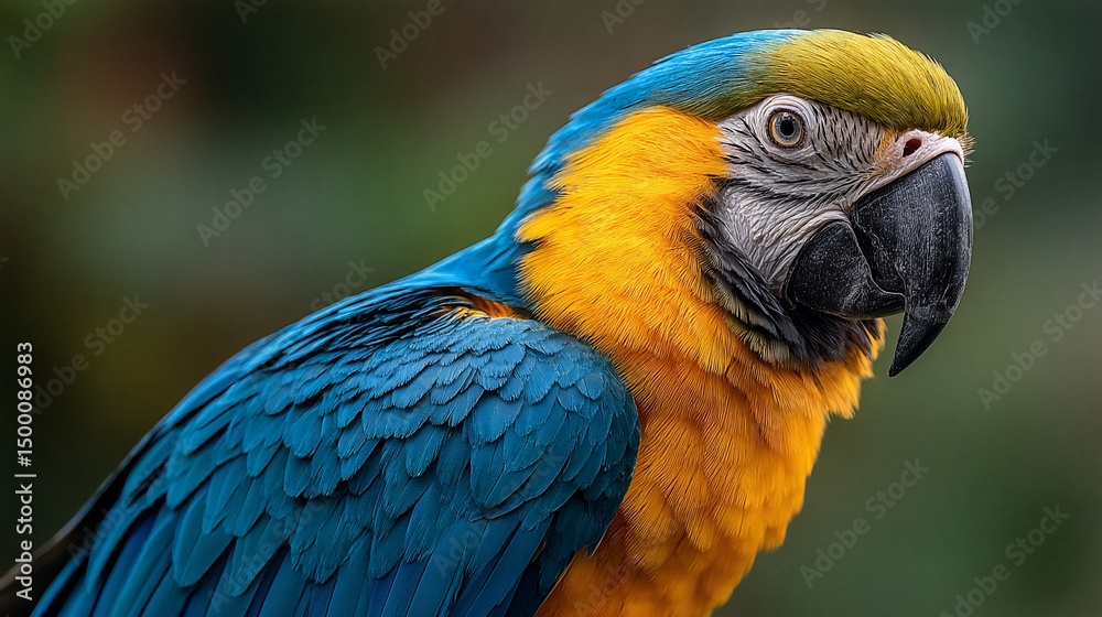Fototapeta premium Vibrant macaw portrait amidst a green backdrop