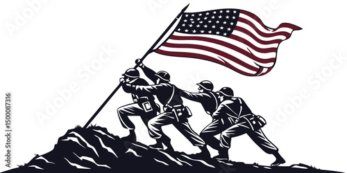Raising a Flag on Iwo Jima in Black and White