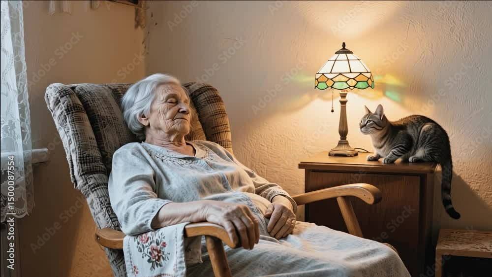 Abuela durmiendo junto a ella un gato