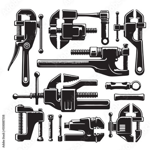 Black Vice Grips Silhouette Vector, High Quality Illustration on White Background