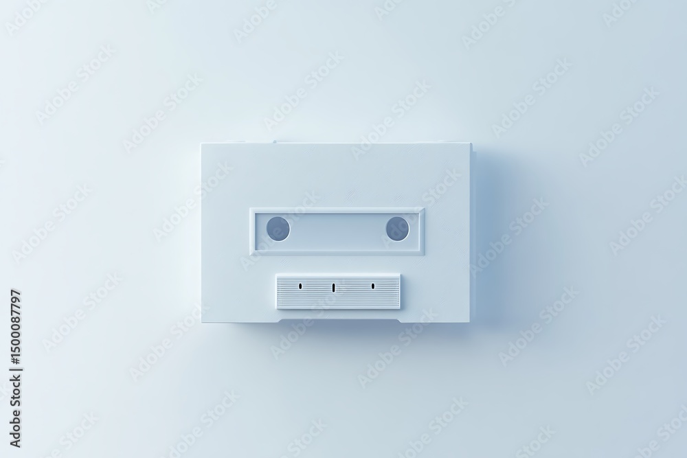 Fototapeta premium A white music cassette with a clear window tape displayed on a plain white surface from a front viewpoint