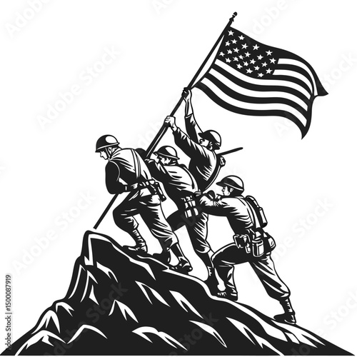 Raising the Flag on Iwo Jima Black and White