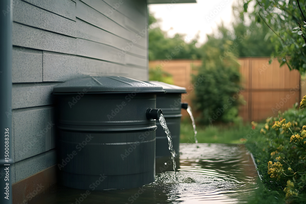 Naklejka premium Rainwater collection system efficiency.