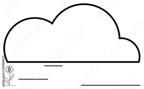 Minimalist cloud frame with sprouting plant and Bitcoin icon, blending nature with digital economy. Ideal for sustainability, innovation, blockchain, growth, environment, cloud storage, eco-digital
