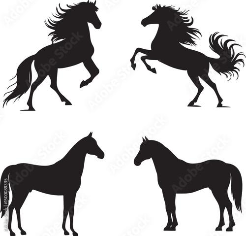 set of horses silhouettes