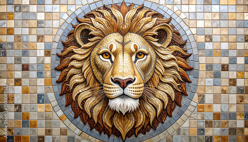 Mosaic Tile Artwork Depicting Regal Lion Head