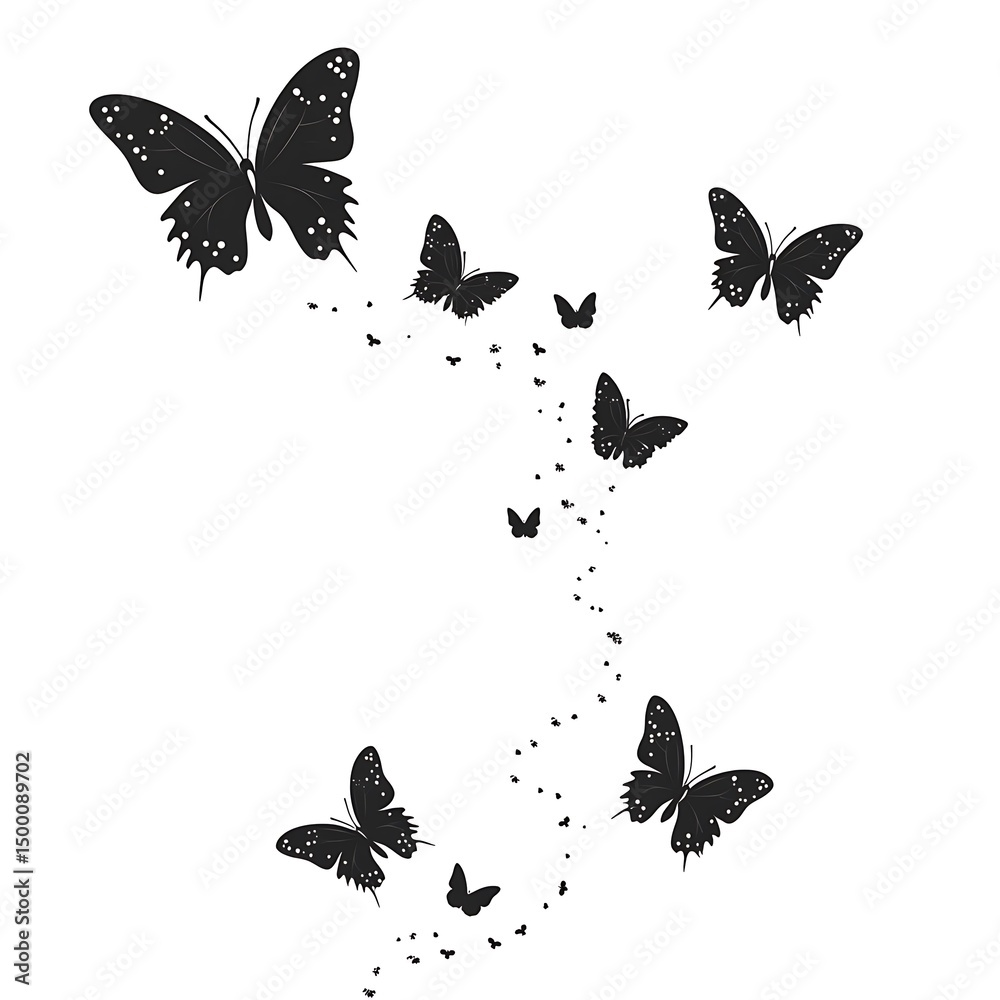 Fototapeta premium Silhouette butterflies illustration in dark gray color with small dots creating a beautiful artistic design