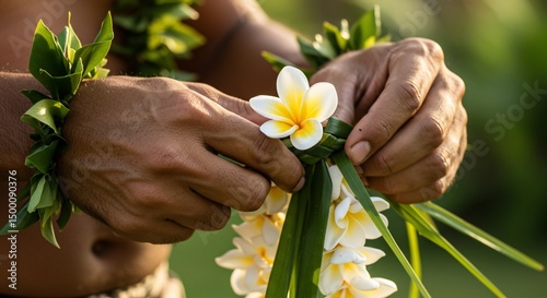 Wallpaper Mural Hands weaving fragrant plumeria flower lei Torontodigital.ca