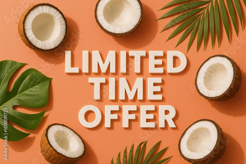 Limited time offer promotional banner with coconuts and tropical leaves