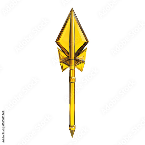 Futuristic Arrow with Striking Facets in Electric Yellow Isolated on Transparent Background
