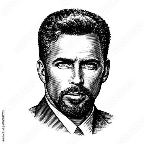 Man with goatee portrait vintage engraving woodcut style