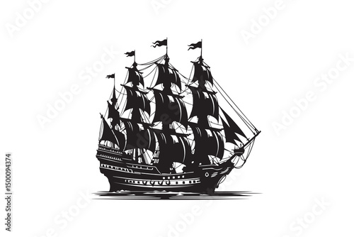 Sailing boat silhouette art vector on white background