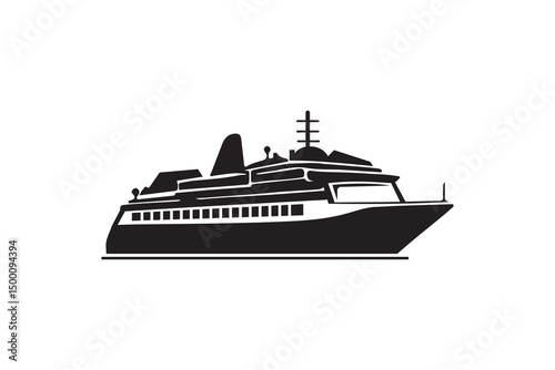 Sea Cruise Ship silhouette art vector on white background