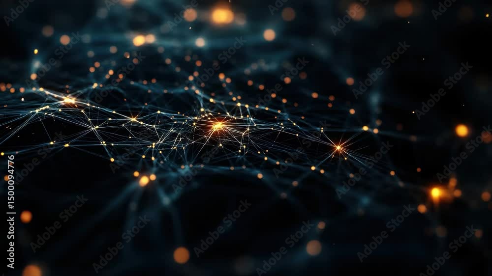Digital network connections illustrating the complexity of neural pathways in a virtual brain, network of connections over digital brain
