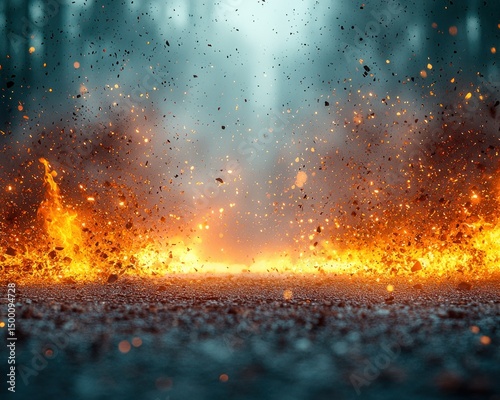 Fiery explosion; blurred background