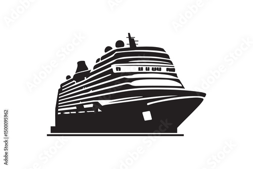 Sea Cruise Ship silhouette art vector on white background