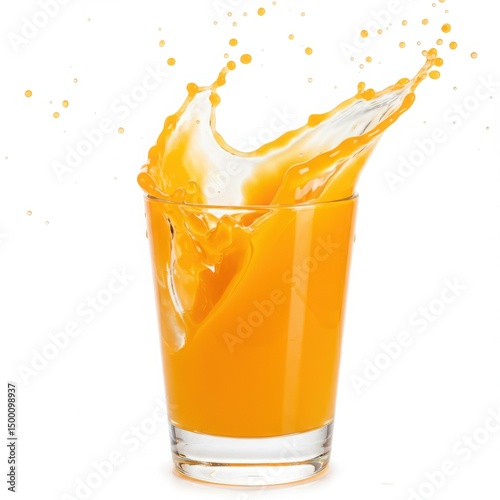 Orange juice splashing in glass isolated on white background