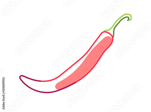 Chili pepper isolated on white background. Minimalist vector illustration with red and green outline and accent fill. Spicy food and hot seasoning concept