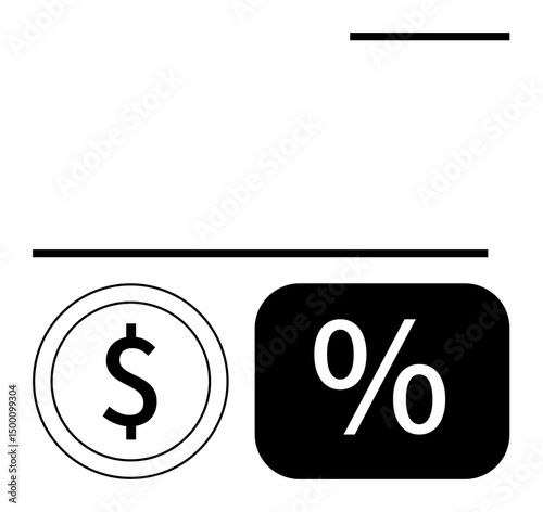 Minimalist dollar coin and percentage icon concept for money, finance, savings, accounting, interest rates, deals, taxation, and economic calculations. Ideal for flat simple metaphor