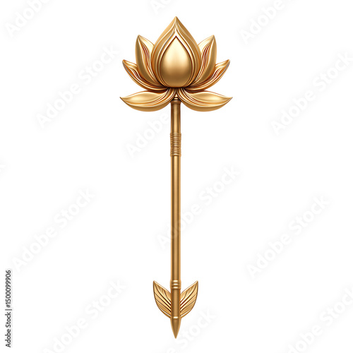 A Satin Gold Arrow with Jain Lotus Ponds Temple Pur Isolated on Transparent Background