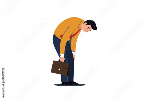 dejected businessman leans heavily on his briefcase conveying project disappointment  A stark minimalist illustration highlights feelings of failure and frustration 