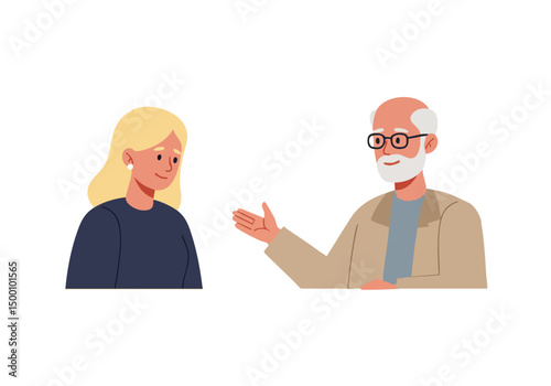 mature man and a woman engage in a supportive conversation fostering connection and understanding Soft colors and a gentle expression convey empathy and care