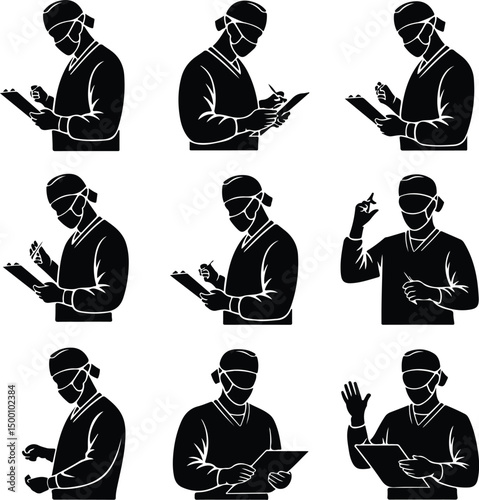 One Line Surgeon Silhouette Set – Minimalist Medical Art Surgeon Line Drawing Vector – Doctor Silhouette Icons