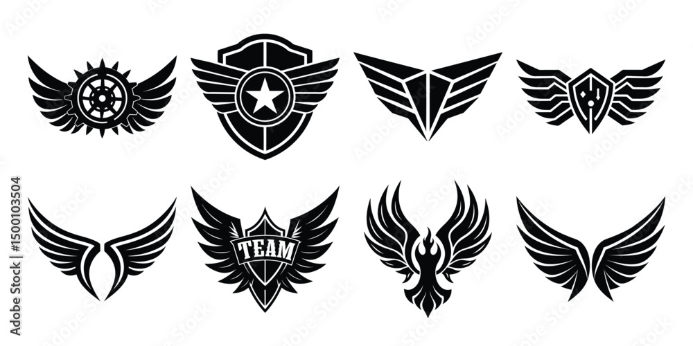 Obraz premium Black Wing Emblem Set with Gear, Shield, and Team Badges