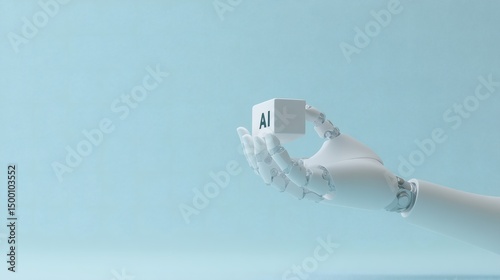 Robotic hand holding AI cube Artificial Intelligence concept