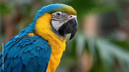 Vivid blue and gold parrot portrait