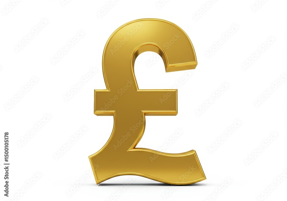 3D Illustration of Golden pound symbol isolated on white background representing british money 3D Illustration of Golden pound symbol isolated on white background representing british money