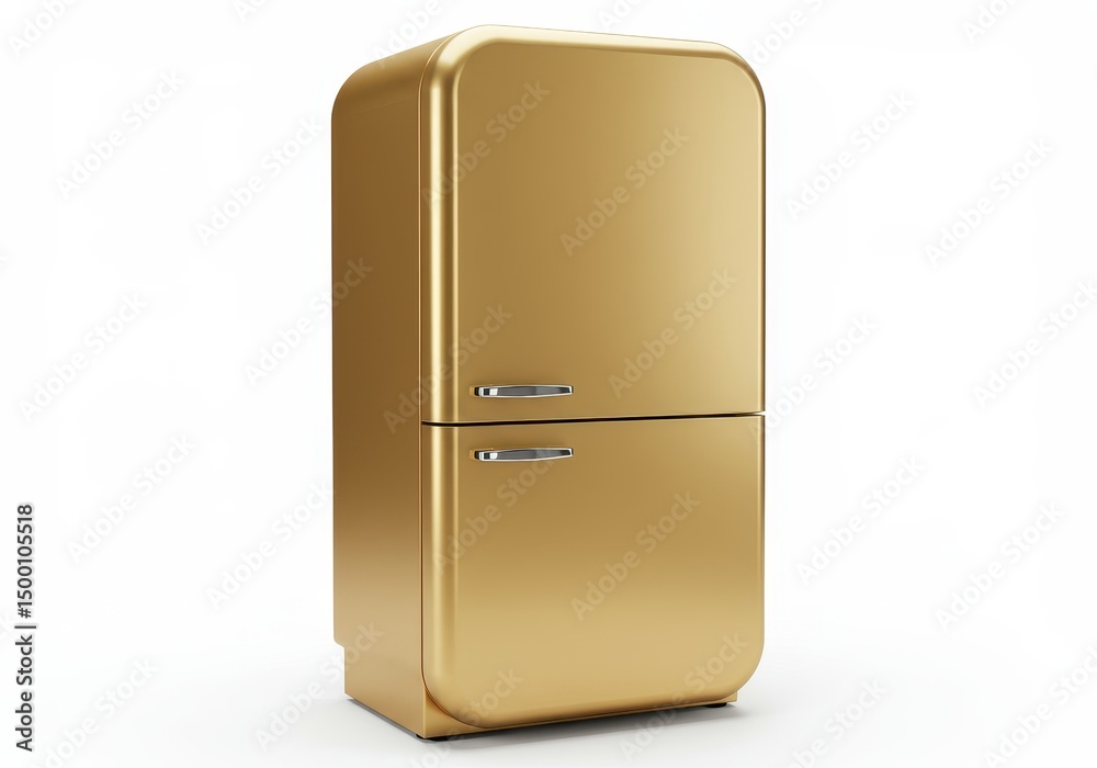 3D Illustration of Golden retro refrigerator isolated on white background 3D Illustration of Golden retro refrigerator isolated on white background