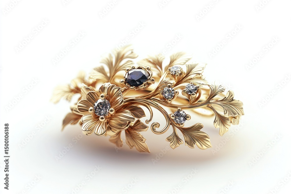 Naklejka premium Gold floral jewelry with gems