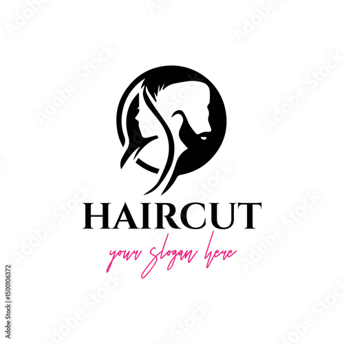hair cutting and body hair removal logo design vector