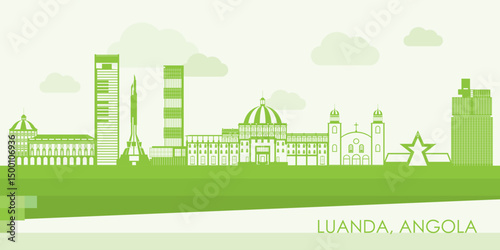 Green Skyline panorama of city of Luanda, Angola - vector illustration