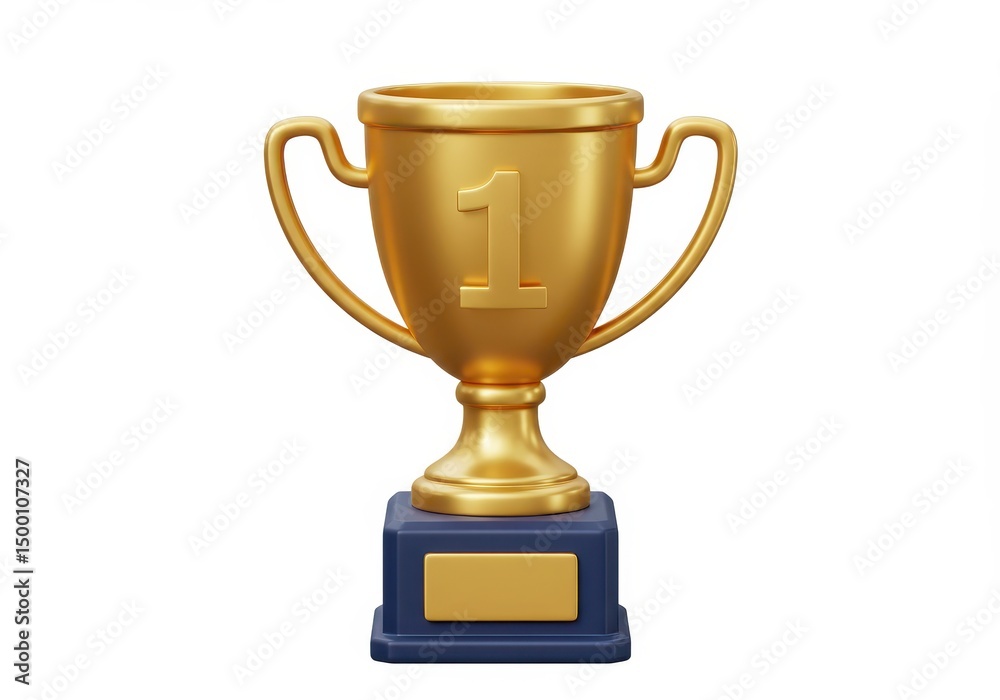 3D Illustration of Golden trophy with number one isolated on white background 3D Illustration of Golden trophy with number one isolated on white background