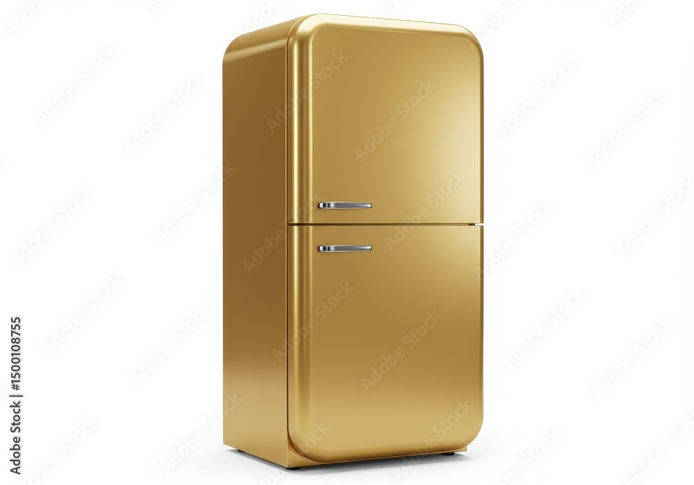 3D Illustration of Gold retro refrigerator isolated on white background 3D Illustration of Gold retro refrigerator isolated on white background