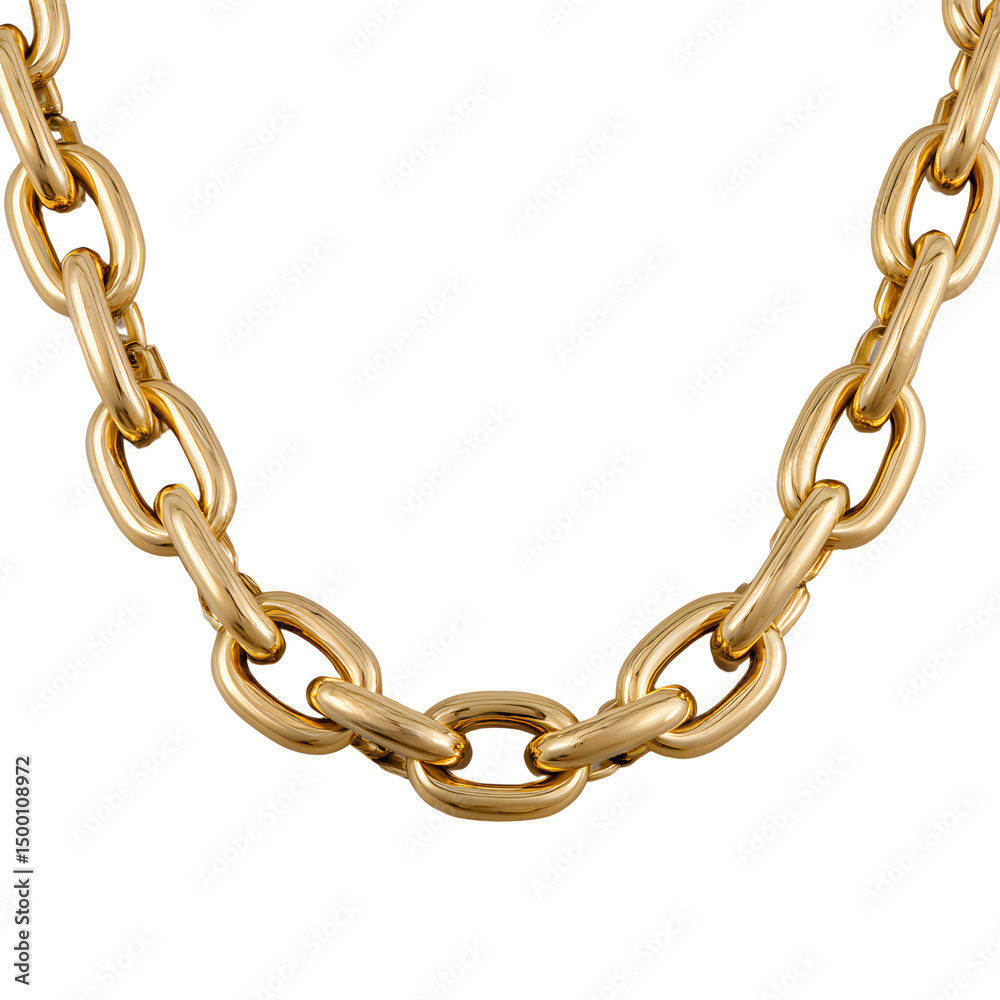 Obraz premium Close up of a luxurious gold chain necklace with interlocked links, a symbol of strength and elegance isolated on transparent background